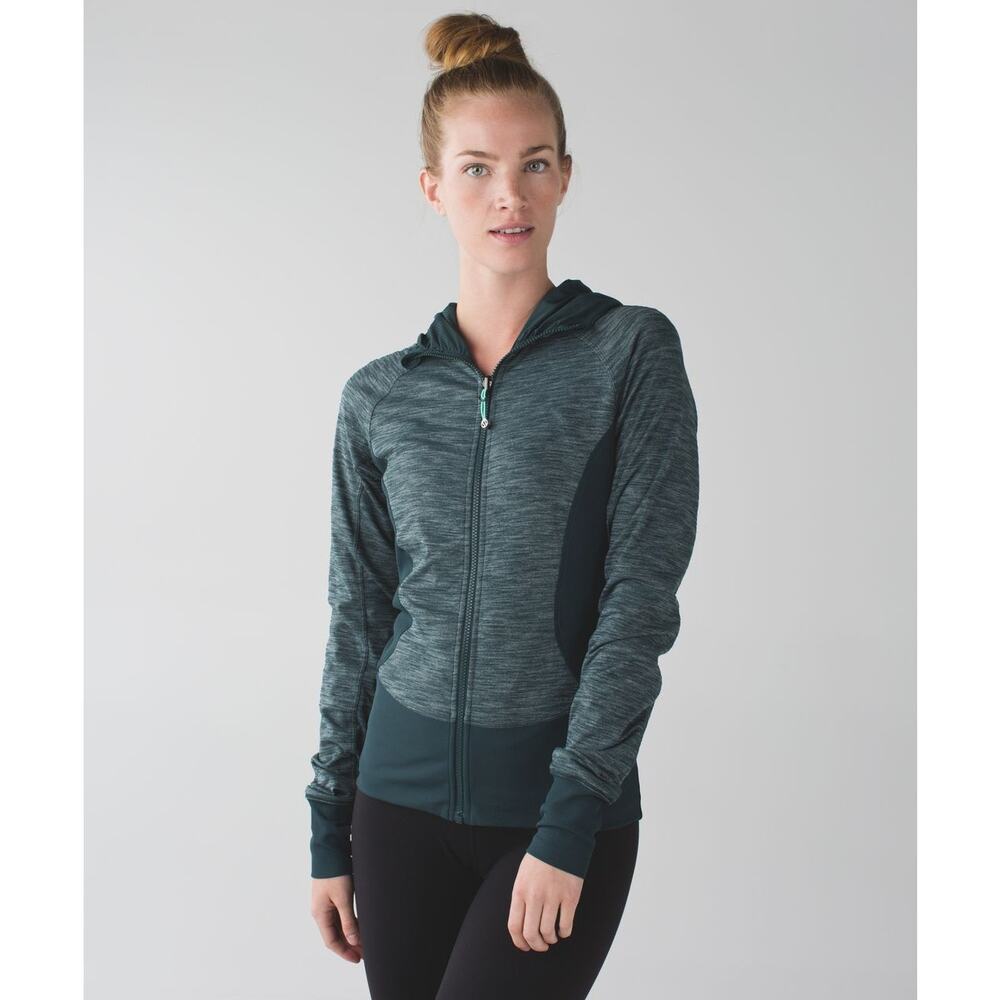 lululemon | in flux dark fuel green zip up reversible women's active jacket sz 8